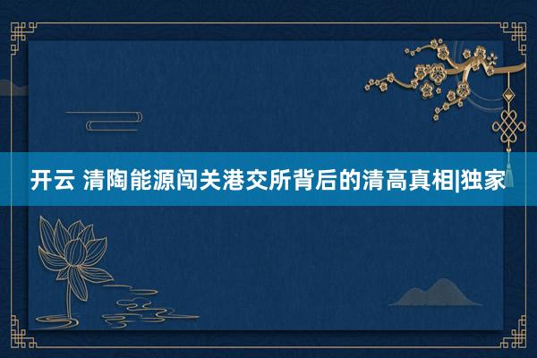开云 清陶能源闯关港交所背后的清高真相|独家