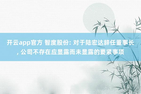 开云app官方 智度股份: 对于陆宏达辞任董事长， 公司不存在应显露而未显露的要紧事项